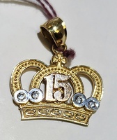  14K Two-Tone Gold Quinceaera Crown Pendant 1.8gr