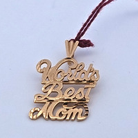 14K Yellow Gold World's Best Mom Word Mother's Day Pendant 1.6G