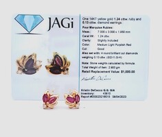 Pair of 14K Yellow Gold Ruby Diamond Cluster Earrings 1.37TCW 2.9 Grams