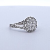 14K White Gold Diamond Double Halo Split Shank Engagement Ring 3.3 Grams Size 6