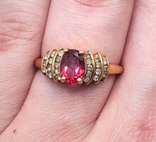 10K Yellow Gold Ruby 5 x 7mm Diamond Cluster Ring .24TCW 2.5 Grams Size 7.25