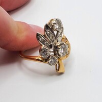 14K 2 Tone White Yellow Gold Diamond Leaf Flower Ring 1.36TCW 5.8 Gram Size 8.5