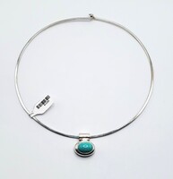 925 Sterling Silver Blue Stone Circular Style Necklace w Pendant 18 Inches