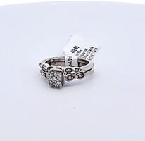 10K White Gold Diamond Halo Wedding Ring Set .50TCW 5.05 Grams Size 5.25 