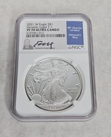 2021 W Eagle S$1 Heraldic Eagle T-1 PF70 Ultra Cameo Dollar NGC Signed Graded