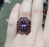 10K Yellow Gold Amethyst Large Halo Cluster Fashion Ring 6.4 Grams Size 6
