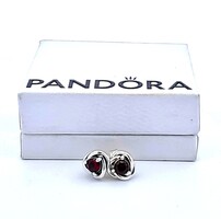 Pandora 925 Sterling Silver Red Stone January Eternity Circle Earrings Pair