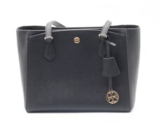 Tory Burch Black Robinson Handbag Purse Tote with Key/Logo Tag