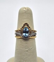  14K Yellow White Gold Blue Stone Diamond Multi Band Ring 7.5 Grams Size 5.75