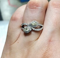 14K White Gold Champagne Pear Diamond Bypass Ring .95TCW 3.4 Grams Size 7