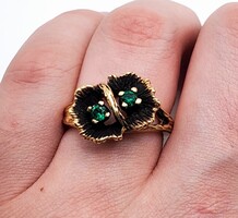 10K Yellow Gold Green Emerald Flower Fashion Ring .20CT 5.1 Grams Size 6.25