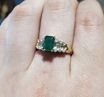14K Yellow Gold Diamond Emerald Fashion Cluster Ring .93TCW 3.6G Size 8.25