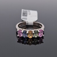  14K White Gold Rainbow 5 Gemstone Band Ring Purple Green Blue 3.5 Grams Size 6