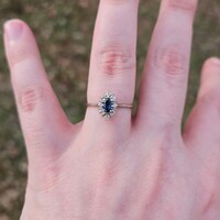 14K White Gold Diamond Marquise Sapphire Flower Cluster Ring Size 6.75