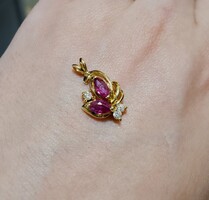 14K Yellow Gold Ruby (.68TCW) and Diamond .10TCW Pendant Charm .5x.75 Inches 2G