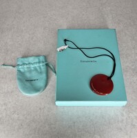 Tiffany & Co Elsa Peretti Red Lacquer Circle Pendant Charm Necklace with Box