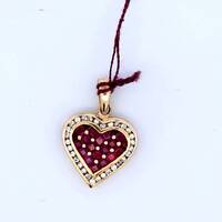 14K Yellow Gold Ruby & Diamond Heart Pendant Charm .75x.75 Inches .30TCW 