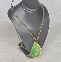 Vintage Givenchy Gold Tone Melon Lime Slice Crystal Pendant Necklace Chain 