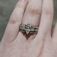  14K White Gold Marquise Round Diamond 3 Pc Wedding Ring Set 1.68TCW 7.8G Size 7