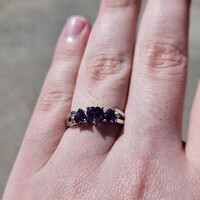  10K White Gold Amethyst Flipped Heart Diamond Cluster Ring 2.2 Grams Size 6.5  