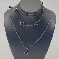 ELLE 925 Sterling Silver Smoky Quartz Necklace Chain Bracelet Set 16-19" Long