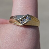 14K Yellow Gold Imitation Bypass Men's 3 Diamond Ring .12TCW Size 12