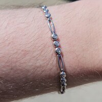 10K White Gold 3 Stone Style Diamond Tennis Link Bracelet 7.5 Inches .96TCW