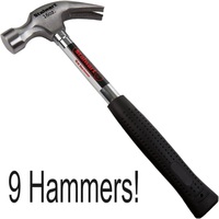 LOT OF 9 - Stalwart 75-HT3001 Tubular Steel Claw Hammers - 16 oz FREE SHIPPING!