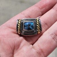  Samuel B Benham 925 Sterling Silver 14K Yellow Gold Blue Topaz Slide Pendant 