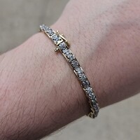 10K Yellow Gold Diamond 3 Stone Style Link Tennis Bracelet 7 Inches 1.53TCW 