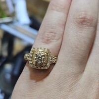 14K Yellow Gold Double Halo Ornate Half Eternity Engagement Ring 1.33TW Size 5.5