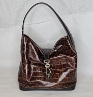 Dooney & Bourke Duck Logo Brown Embossed Crocodile Leather Purse Toe Handbag