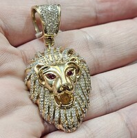 10K Yellow Gold Ruby & Diamond Lion Head Pendant 1.25 x .75 Inches 11.8 Grams