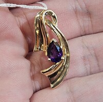  14K Yellow Gold Pear Cut .75CT Amethyst Contemporary Pendant Charm 3.9 Grams