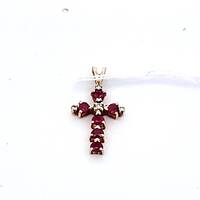 14K Yellow Gold Ruby Cross Pendant Charm 1.3 Grams .75x.50 Inches 