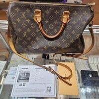 Louis Vuitton Monogram Canvas Speedy 35 Bandolier Crossbody Purse Handbag Bag