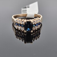 14K Yellow Gold Lab Created Sapphire & Diamond Cluster Cocktail Ring Size 8.5  