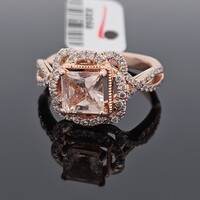 14K Truly Zac Posen 2 Tone Gold Morganite 1/2TW Diamond Engagement Ring Size 9.5