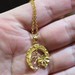 14K Yellow Gold Good Luck Horseshoe Four Leaf Clover Wishbone Pendant w Necklace