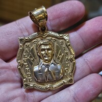 14K Two-Tone Gold Jesús Malverde Sinaloa Pendant Angel of Poor 12gr 1.25x1.25in