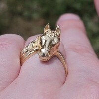 14K Yellow Gold Horse Head Profile Equestrian Statement Ring 6.6 Grams Size 7  