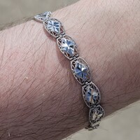 10K White Gold Diamond Cut Milgrain "Tennis" Bracelet 6.5 Inches 8mm Wide
