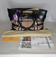 Burberry Bridle Tote Black House Check Tote Bag Handbag Purse with Dustbag