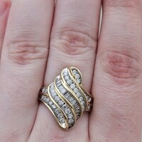  10K Yellow Gold 3 Row Diamond Bypass Cocktail Ring 1.13TCW Size 8.25 