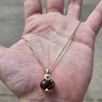 14K Yellow Gold Box Link Necklace Chain with Smoky Quartz Pendant 18.5 Inches