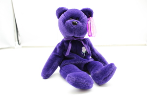 Beanie Baby Purple Bear w/ White Rose 