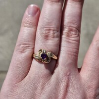  10K Yellow Gold Diamond Amethyst Ribbon Swirl Ring 2.4 Grams Size 7 