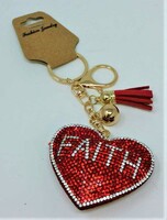 Faith Heart Keychain Backpack Charm Puffy Rhinestone Bling