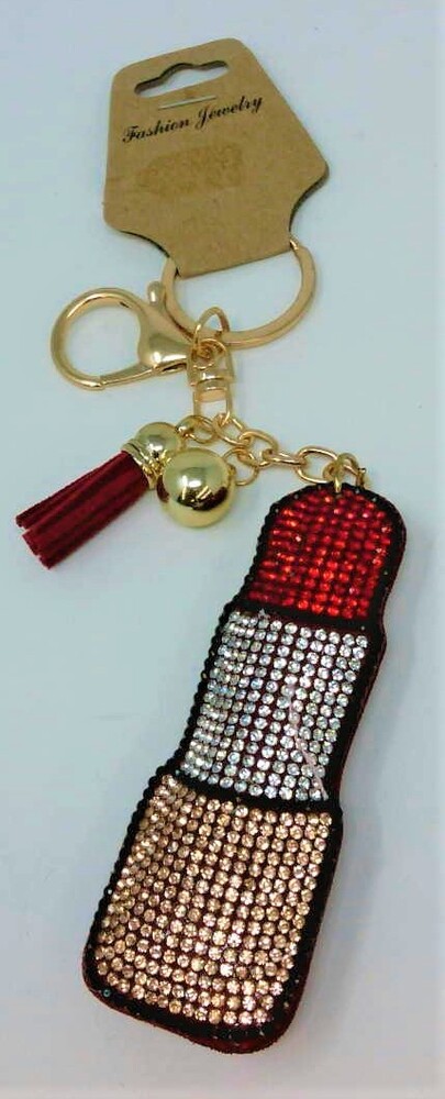 Lipstick  Keychain Backpack Charm Puffy Rhinestone Bling FREE SHIPPING