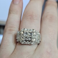 14K White Gold Princess Diamond Cluster 4 Row Cocktail Ring 3.62TCW Size 6.5